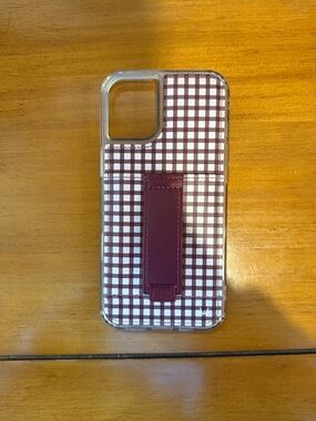 Plaid Burgundy Phone Case with Built-In Hand Strap